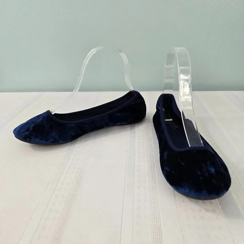 Velour Ballet Flats Shoes Deep Navy Blue Women's Size 6M  NWOT